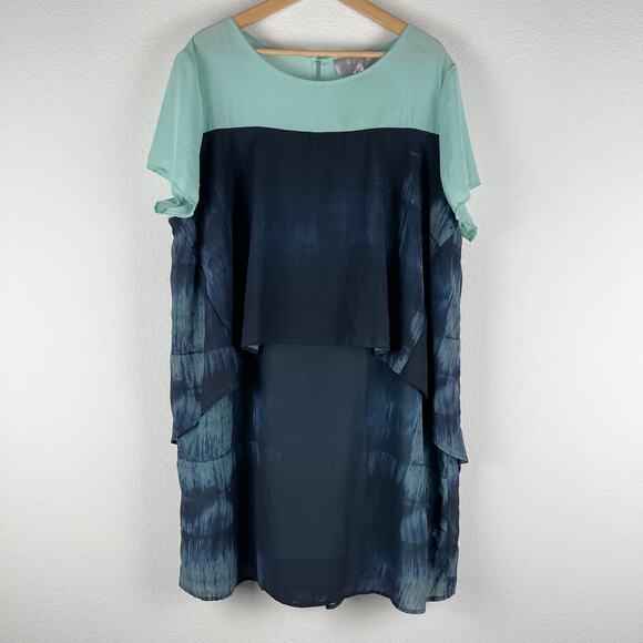 Chiffon Layered Lagenlook Dress Womens 2X Abstract Flowy Minimal Coastal Arae - Picture 1 of 14